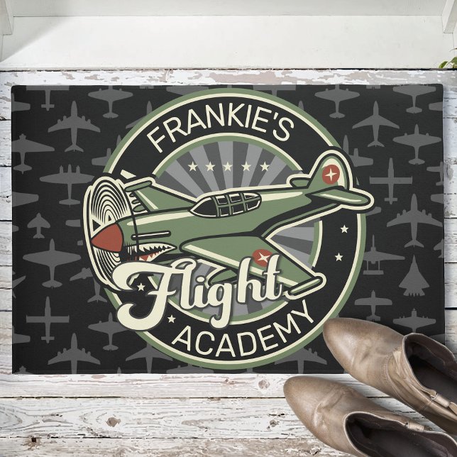 Custom NAME WWII Military Fighter War Plane Retro Doormat (Creator Uploaded)