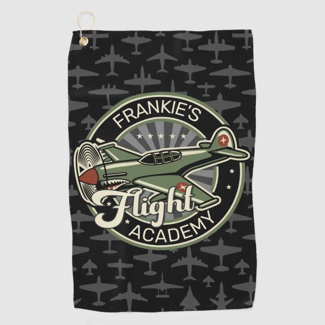 Custom NAME WWII Military Fighter War Plane Retro Golf Towel (Front)