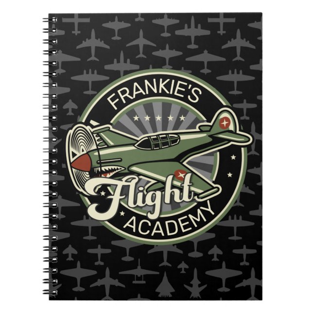 Custom NAME WWII Military Fighter War Plane Retro Notebook (Front)