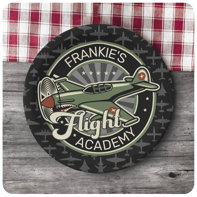 Custom NAME WWII Military Fighter War Plane Retro Paper Plate (Creator Uploaded)