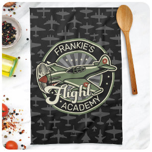 Custom NAME WWII Military Fighter War Plane Retro Tea Towel