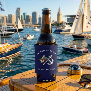 Custom Name Yacht Club Nautical Anchor With Place Can Cooler