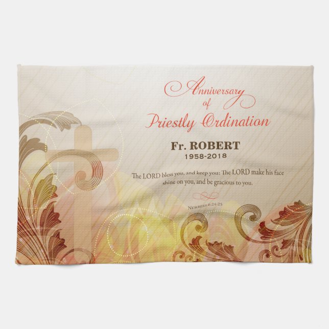 Custom Name & Year, 60th Priestly Ordination Tea Towel (Horizontal)