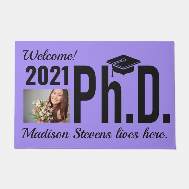 Custom name, year & colour Ph.D. Doormat (Front)