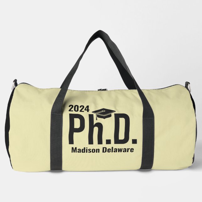 Custom name, year & colour Ph.D. Duffle Bag (Front)