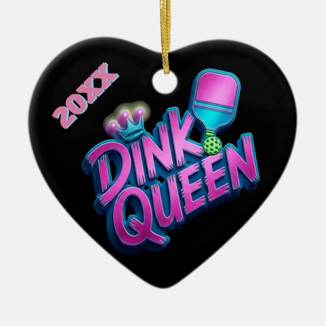 Custom Name Year Dink Queen Pickleball  Ceramic Tree Decoration (Front)