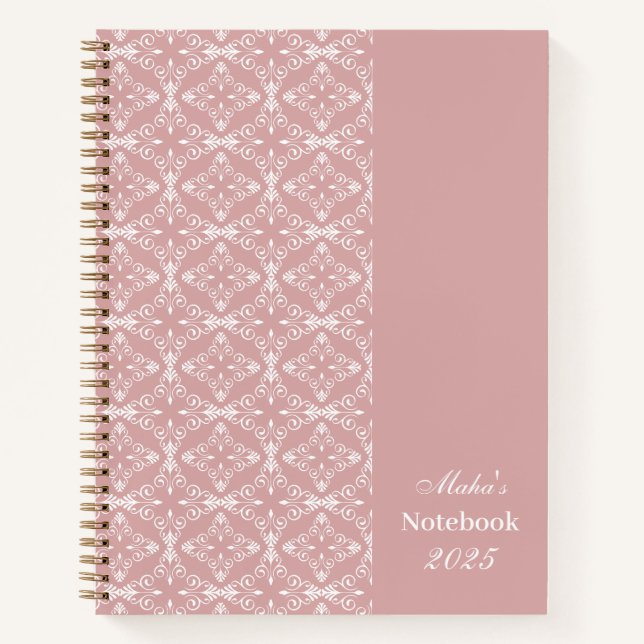 Custom Name & Year Dusty Rose Vector Pattern Notebook (Front)