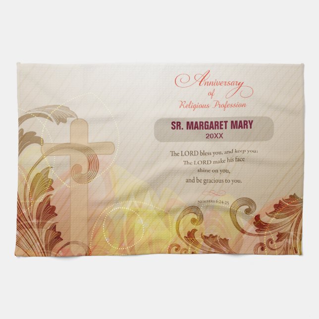 Custom Name & Year Nun, 60th Anniversary Religious Tea Towel (Horizontal)