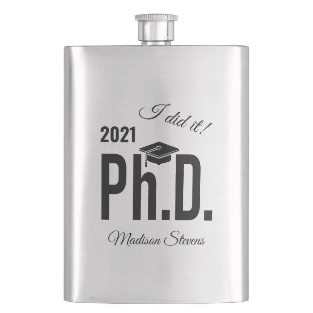 Custom name & year Ph.D. Hip Flask (Front)