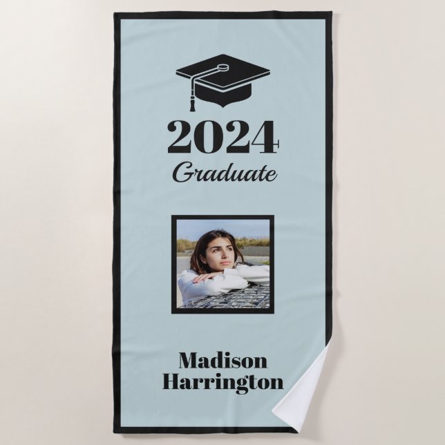 Custom Name, Year, Photo & Colour Graduation Beach Towel (Front)