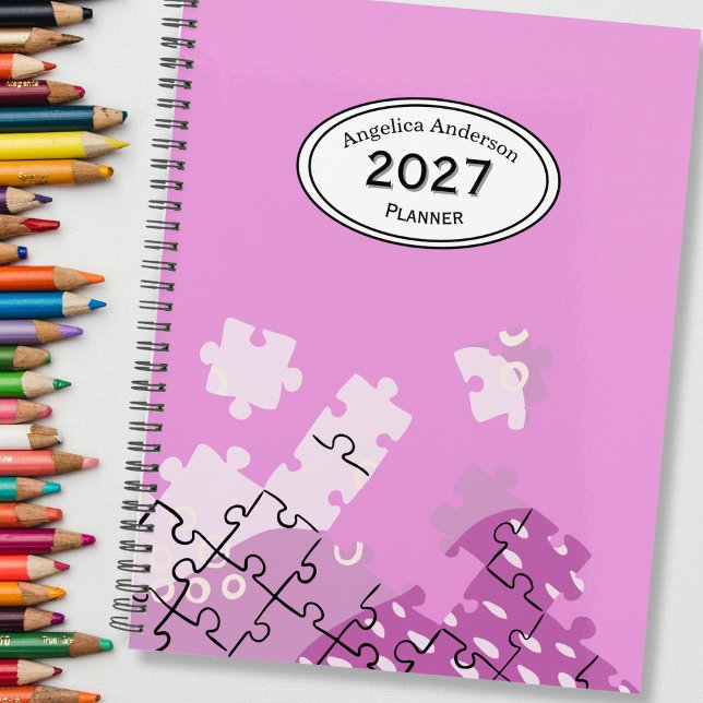 Custom Name Year Puzzle pieces Pink Planner (Creator Uploaded)