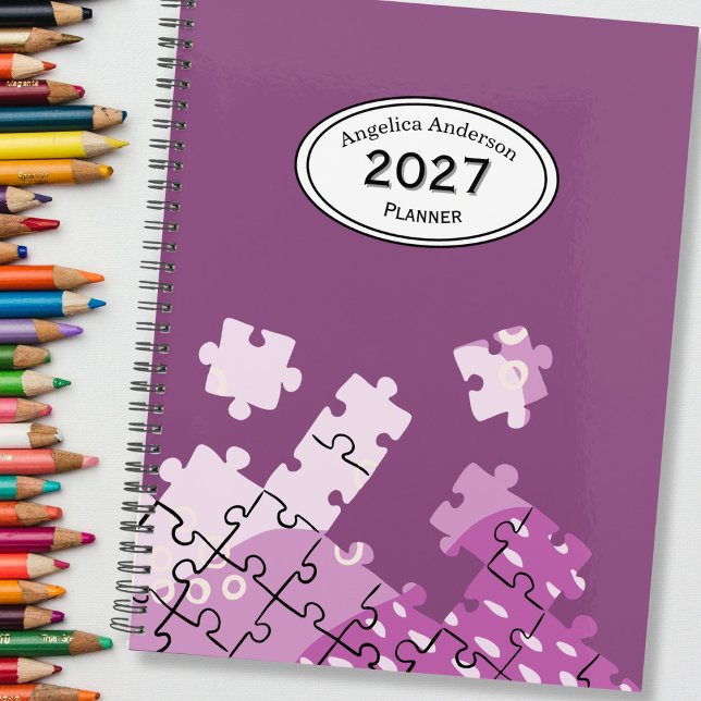 Custom Name Year Puzzle pieces Purple Planner (Creator Uploaded)