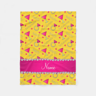 Custom name yellow bachelorette cocktails rings fleece blanket