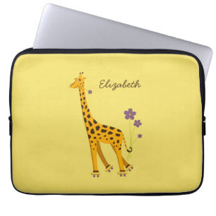 Custom Name Yellow Cute Cartoon Giraffe Laptop Sleeve