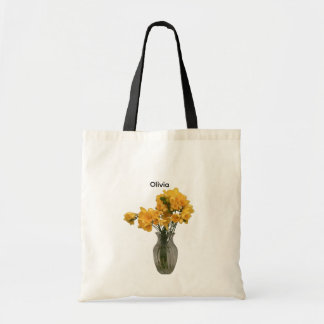 Custom Name Yellow Freesias Floral Tote Bag