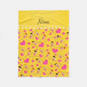 Custom name yellow girl gymnasts hearts stars fleece blanket