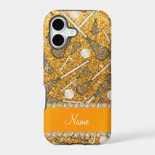 Custom name yellow glitter lacrosse sticks
