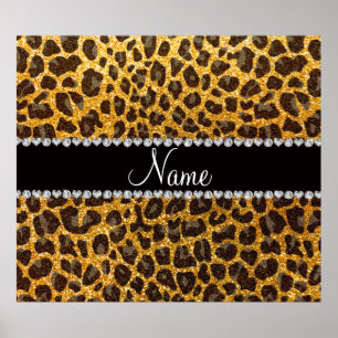 Custom name yellow glitter leopard print
