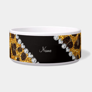 Custom name yellow glitter leopard print