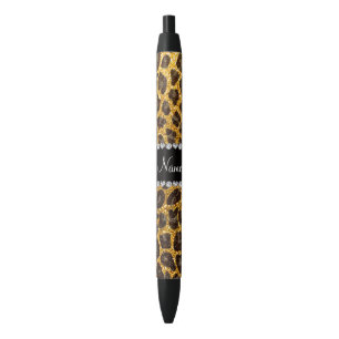 Custom name yellow glitter leopard print black ink pen