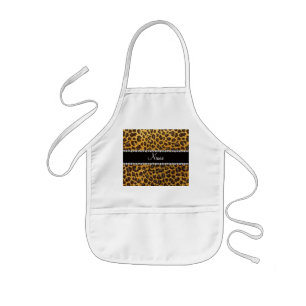 Custom name yellow glitter leopard print kids apron