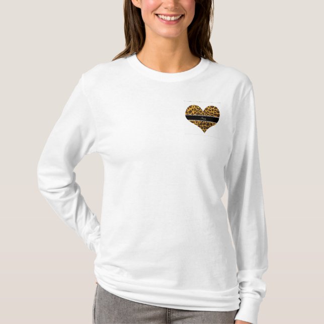 Custom name yellow glitter leopard print T-Shirt (Front)
