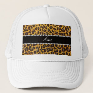 Custom name yellow glitter leopard print trucker hat
