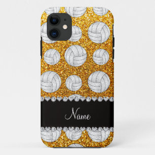 Custom name yellow glitter volleyballs iPhone 11 case