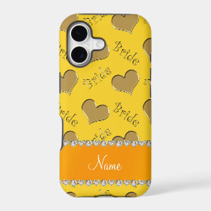 Custom name yellow gold bride hearts