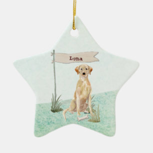 Custom Name Yellow Lab Pet Dog Ceramic Tree Decoration