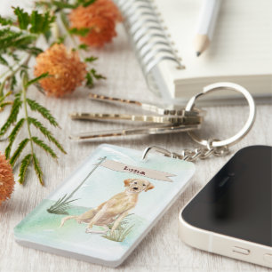 Custom Name Yellow Lab Pet Dog Key Ring