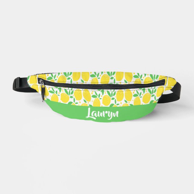 Custom name yellow lemon fruit pattern bum bags (Front)