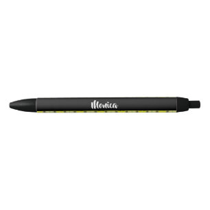 Custom name yellow plaid pattern black ink pen