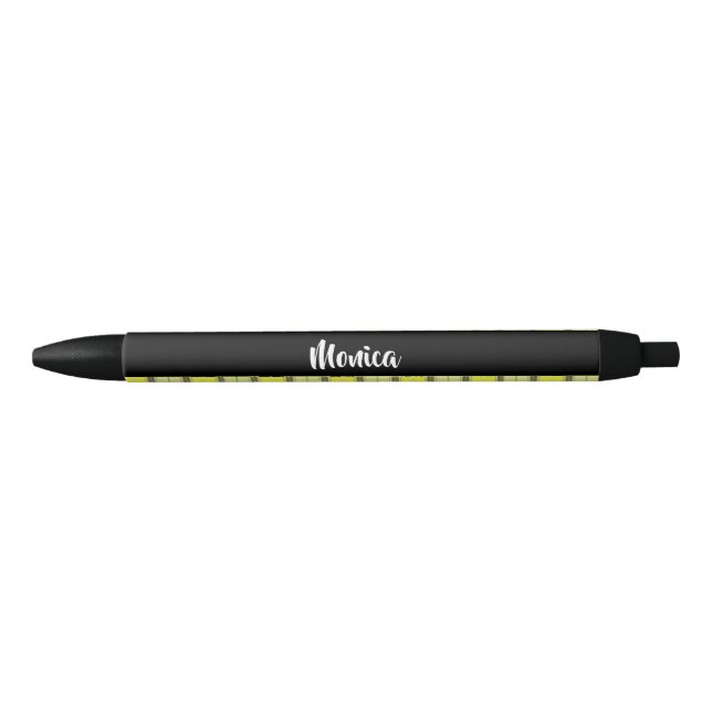 Custom name yellow plaid pattern black ink pen (Front)