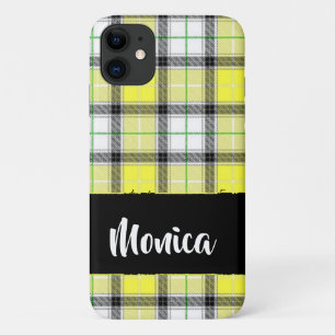 Custom name yellow plaid pattern iPhone 11 case