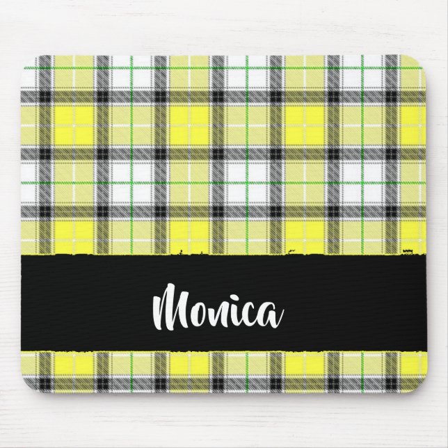 Custom name yellow plaid pattern mouse mat (Front)
