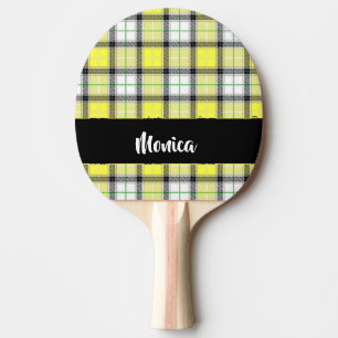Custom name yellow plaid pattern ping pong paddle
