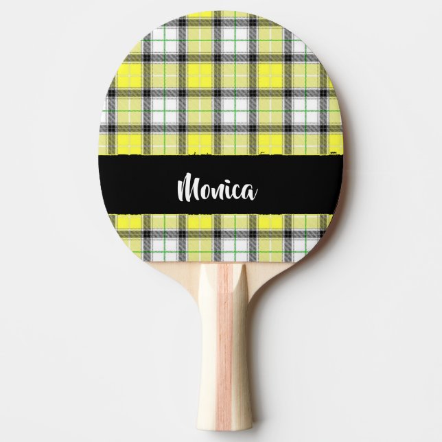 Custom name yellow plaid pattern ping pong paddle (Front)