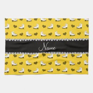 Custom name yellow skates and hearts tea towel