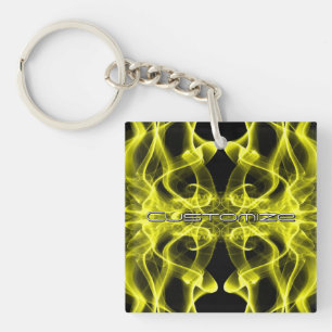 Custom Name Yellow Smoke Symmetrical Black Key Ring