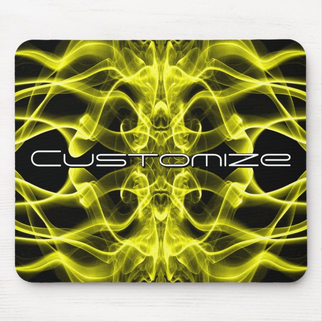 Custom Name Yellow Smoke Symmetrical Black Mouse Mat (Front)