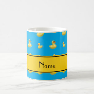 Custom name yellow stripe sky blue rubber duck coffee mug