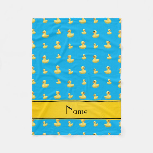 Custom name yellow stripe sky blue rubber duck fleece blanket (Front)