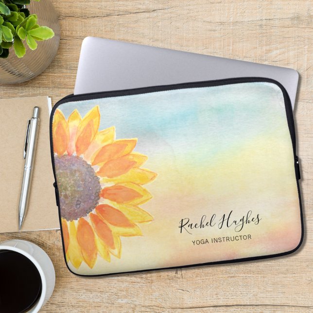 Custom Name Yellow Sunflower Life Coach Laptop Sleeve (Creator Uploaded)