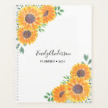 Custom Name Yellow Sunflower  Planner<br><div class="desc">Sunflowers bring joy!
This pretty Planner is decorated with watercolor sunflower and green foliage on a white  background.
You can personalise it by adding your name and changing the year.
Original Watercolor © Michele Davies.</div>