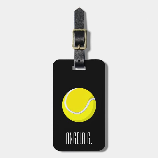 Custom Name Yellow Tennis Ball Luggage Tag (Front Vertical)