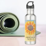 Custom Name Yoga Instructor Sunflower 710 Ml Water Bottle<br><div class="desc">This modern botanical Yoga Instructor Water Bottle is decorated with a yellow sunflower on a watercolor background.
Easily customisable.
Use the Design Tool to change the text size,  style,  or colour.
As we create our artwork you won't find this exact image from other designers.
Original Watercolor © Michele Davies.</div>