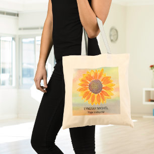 Custom Name Yoga Instructor Sunflower Tote Bag