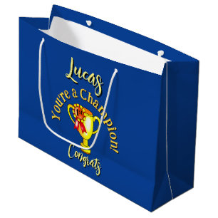 Custom Name "You're A Champion!" Gold Trophy Large Gift Bag