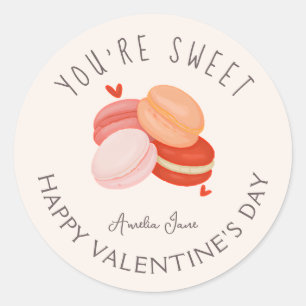 Custom Name You're Sweet Macroons Valentine's Day Classic Round Sticker